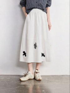 Toyouth | Chân Váy A-Line Thêu Pigeon Cotton Dài Trung Bình