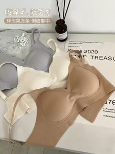 นุ่ม รองรับขนาดเล็ก อก  ผู้หญิง Jelly Strip Seamless Bra ไม่มีแหวนเหล็ก Non-vacuum ปักกำมะหยี่ ชุดชั้นในสําหรับ ฤดูใบไม้ร่วง ฤดูหนาว