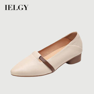 Ielgy 3cm Pháp thấp gót giày da của phụ nữ Colorblock 1 Giày lười