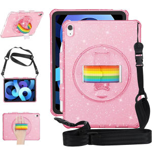 for iPad 11th Generation Case 2025Kids Girls Sparkle Glitter Protection Case with Pencil Holder & 360° Rotatable Kickstand & Hand / Shoulder Strap for iPad 10th Gen 2022iPad Pro 11 2022 2021 2020 2018iPad 9th Gen 8th 7th Gen 10.2 inch