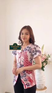 SANDANG JAYAA - Blus Kirana Merak Blouse Batik Wanita Terbaru Outfit Kerja Ngantor Cantik Trendy - Bahan Katun Warna Putih - Fashion By Batik Solo