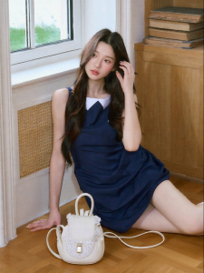 La lune Du ciel | Đầm Mini Phong Cách Retro Màu Khối