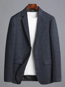 ROMON | Lormen Mens Plaid Business Casual Single-Breasted Jacket Stylish Korean Fashion Trendy Small-Scale Suit Elegant Long Sleeve