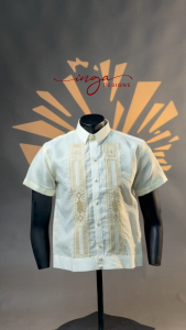 Mens Modern Polo Jacket Barong in Premium Jusilyn Fabric with Lining and Embroidery Short Sleeve FEDERICO CREAM by INGA DESIGNS