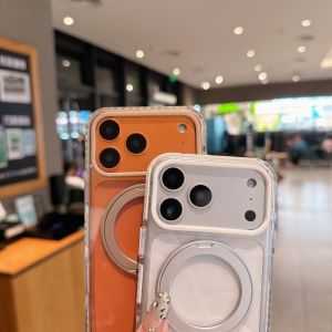 Fashion Transparent Shockproof Case For iPhone 17 Pro Max 16 15 14 Pro 13 360° Rotatable Kickstand for MagSafe protective cover