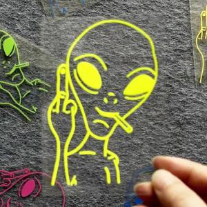 2 Fun Alien Middle Finger Reflective Car Stickers for Motorcycle Fairings Side Panels and Top Box Modifications UFO Decals