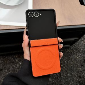 szhaiyu | Luxury Leather Phone Case for Samsung Galaxy Z Flip 8 7 6 5 Flip7 FE Magnetic for Magsafe Shockproof Hinge Protection Cover