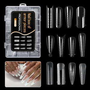 PINPAI Mixed Shapes 288pcs Semi Frosted Poly Extension Gel Dual Nail Forms Long Coffin Stiletto Mold Fake Nails Acrylic Gel French Nails