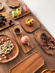 ชามชาไม้แท้ Wenge ทรงสี่เหลี่ยม สไตล์วินเทจ สำหรับใช้ในบ้าน ชามชาแบบแห้ง ชามขนมหวาน ขนาด 7 นิ้ว