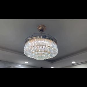 Đèn quạt trần led pha lê - Đèn quạt trần led tân cổ điển - Đèn quạt trần giấu cánh Qvifa-27 lắp phòng khách Salon tóc Studio