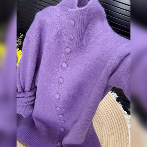 Stylish High-Neck Long-Sleeve Thick Knitwear Spring Womens Clothing
