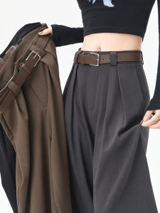 Elegant Grey Suit Pants Womens Spring Autumn 2026 New Small Size Straight Loose Draped Narrow Version Wide Leg Pants