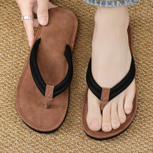 Casual Mens Sandals Summer Outdoor Wear Anti-Slip Toe-Post Slippers High-End Sport Leisure Beach Shoes Breathable Flat Heel