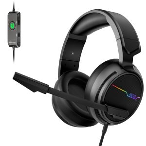 Xiberia | Jeecoo V20U USB Gaming Headset for Surround Sound Headphones with Noise Cancelling Mic Memory Foam Ear Pads for Laptop Computer