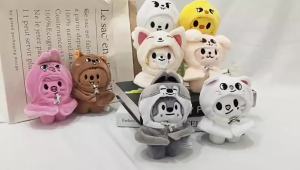 Bandai | New Skzoo Cute Sakura Themed Toy Set With Cloak Shawl Dress Up Figure Bag Keychain Decorative Kawaii Plushie Doll Supplies Gift
