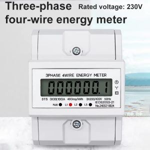 3 Phase 4 Wire Energy Meter Energy Consumption Monitor kWh Meter LCD Digital Display Din Rail Wattmeter 3×30(100A) 230V 50Hz