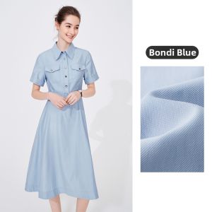Navigare | Blue Waist-Cinching Turn-Down Collar Simple Summer Dress