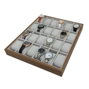 24 Slots Walnut Grain Wood Watch Storage Display Box Wristwatch Organizer Display Tray Watches Holder with Pillows Gift Cases