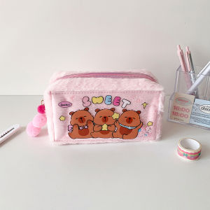 ดินสอน่ารักดินสอกระเป๋า Kawaii Capybara Decors แต่งหน้ากระเป๋าความงามผู้ถือปากกาสํานักงานเครื่องเขียน