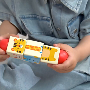 Baby Wooden Rotating Puzzle Block Toy Animal Puzzle Toy Spin Twist Blocks Puzzle Set Grasp Matching Block Toy for Kids