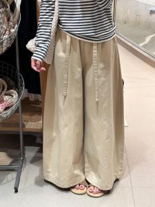 Korean Style Loose Wide Leg Casual Pants Womens Drawstring Structured Form-Fitting Nine-Piece Pants Casual High Waist Cotton