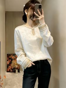 Floral Jacquard Chinese Style Long Sleeve Shirt Retro Slim Fit for Plus Size