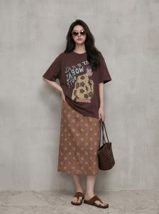 GULILI | Retro Floral Printed Short Sleeve Tshirt & Polka Dot Midi Skirt Summer Outfit