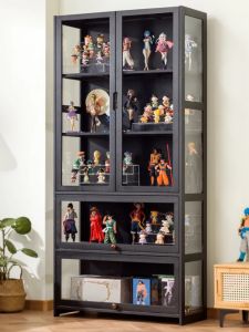 Home Display Cabinet with Lighted Glass Storage Shelf Toy Showcase Dustproof Wine Rack Integrated Design by Jiajujia