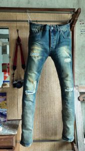 กางเกงยีนส์ผู้ชาย ทรงขาเดฟ Jack Russel Jeans Handwerk J-555R - Skinny Fit - Paint Rusted With Fade Denim