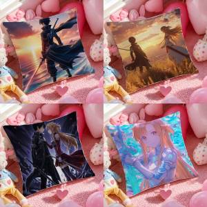 Bandai | Sword Art Online Fantasy Adventure Anime Plush Pillow Cover Soft Short Plush Cushion Cover For Sofa Bedroom Home Decor Gift