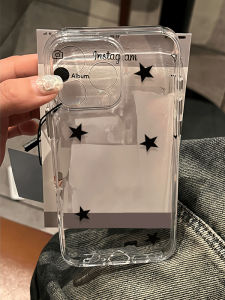 Simple Black Star Photo Frame Trendy Transparent iPhone Case for Apple 15/14 13 Soft Shell Compatible with 11/12 pro Max XS/XR Anti-Fall 7P Creative