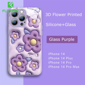 FLOVEME Luxury 3D Flower Printed Glass Phone Case For iphone 14 13 12 11 Pro Max 14 Plus Lens Protection All-inclusive Silicone Shockproof Back Cover For iphone X XR XS Max