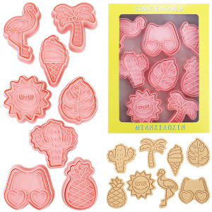 8 Pcs Summer Cookie Molds Set Sunglasses Flamingo Pineapple Ice Cream Shapes Beach Themed Biscuit Cutters DIY Baking Tools