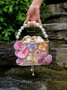 UGALS | French Fairy High-end Bird Cage Butterfly Flower Pearl Banquet Basket Bag
