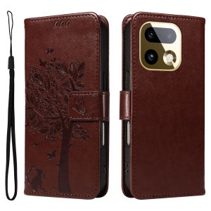 szhaiyu | Leather Wallet Card Holder Flip Case for Realme 14 14T 14X 15 15X 15T 16 Note 70 C100 C85 C83 Pro Plus Cat Tree Embossed Design