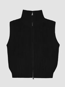 French Designed Pure Color Loose Turtleneck Sleeveless Knit Vest