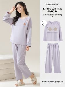 Bộ đồ ngủ nữ MiiOW cotton dài tay quần dài có đệm ngực mặc nhà