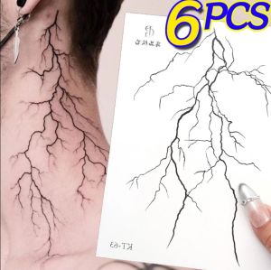 กริลกริญญาสายไลท์นิ่งสำหรับผู้ชายสายสติ๊กเกอร์สักติดแขนไลท์นิ่งเส้นเลือดรอยสักปลอมกันน้ำลายสักสำหรับผู้หญิงผู้ชายมี6ชิ้น