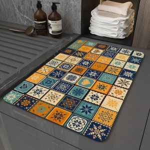 VIKAMA Bohemian Watercolor Flower Splicing Bathroom Mat Non Slip Absorbent Quick Drying Bath Mat for Bathroom Shower Room