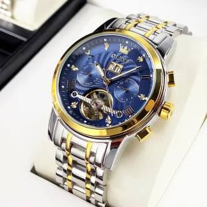 OLEVS | OLEVS 9910 Original Mens Automatic Mechanical Watch Luxury Skeleton Stainless steel Waterproof Luminous Watches