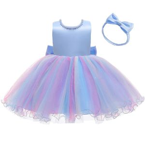 LZH | Baby Girls Summer Dresses Rainbow Princess Dress Children Sleeveless Bowknot Tutu Dress Kids Birthday Gift Party Gown 3-24M