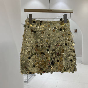 Sáng Bóng Sequin High Vòng Eo Halter Váy Nữ Thời Trang Sành Điệu Thanh Lịch Mini Váy Mùa Hè 2024 Ánh Sáng Mới Trưởng Thành Bạc Chân Váy Chữ A