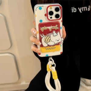 Cute Cartoon Puppy Bracket Card Bag Phone Case for iPhone 17 16 15 14 13 12 11 Pro Max XS X XR Plus With Starp Shockproof Cover