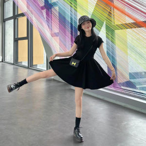 French Dress 2024 New Arrival Womens Summer Small Fishbone Tight Waist A- line Fancy Short Little Black Dress