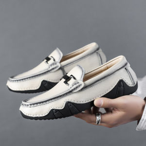 ORNGMALL Men Leather Handmade Loafers Men Shoes New Black Business Casual Shoes Men Comfortable Driving Moccasins Boat Shoes Size 38-46