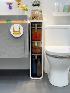 SUNOOM ตู้เก็บของในห้องน้ำ ชั้นวางของช่องว่างในห้องน้ำ ขนาดเล็ก ประหยัดพื้นที่ พื้นที่เก็บของในห้องน้ำ กันน้ำ มีล้อ