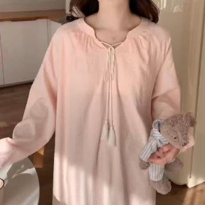Sweet Princess-style Nightdress Long-sleeve Nightdress with Built-in Bra Pads Long Dress Homewear Maternity Nightdress