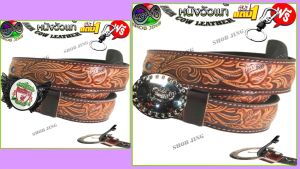 เข็มขัดหนังวัวแท้ตอกลายลายดอกแหลมติดค้อย ซื้อ1ฟรี2 เข็มขัดหนังวัวแท้เย็บขอบ+หัวเข็มขัด แถมฟรีพวงกุญแจ เข็มขัดหนังวัวงานแฮปวี่ เข็มขัดแนวคาวบอย เข็มขัดผู้ชายงานวินเทจ ผลิตจากหนังวัว100% ย้อนยุค ทนทาน ถอดเปลี่ยนหัวเข็มขัดได้เจาะรูให้ Cow leather belt