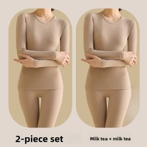 Miiow | Warmth Antibacterial Fleece Lined Womens Thermal Underwear Set Long Sleeve Round Neck Long Pants Base Layer Shirt Inner Wear