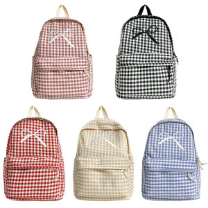 กระเป๋าเป้นักเรียนลายสก๊อตผูกโบว์น่ารัก11นิ้วกระเป๋าหนังสือเดย์แพ็คเดินทางลำลองน้ำหนักเบาสำหรับเด็กผู้หญิงผู้หญิงโรงเรียนวิทยาลัยสูง